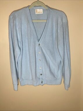 Sears Kings Road Shop Mens Store Lt Blue Cardigan Sweater Large Grandpa Core VTG
